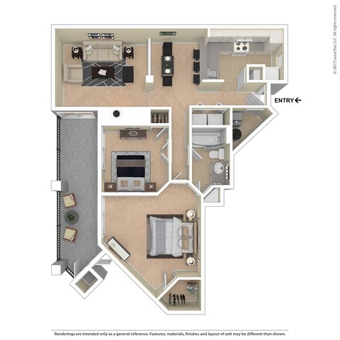 A floor plan of a house with a kitchen, living room, and bathroom.